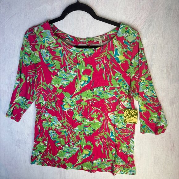 Womens Blouse size LP Pink green Palm Harbour floral 3/4 Sleeves stretch - Picture 5 of 10